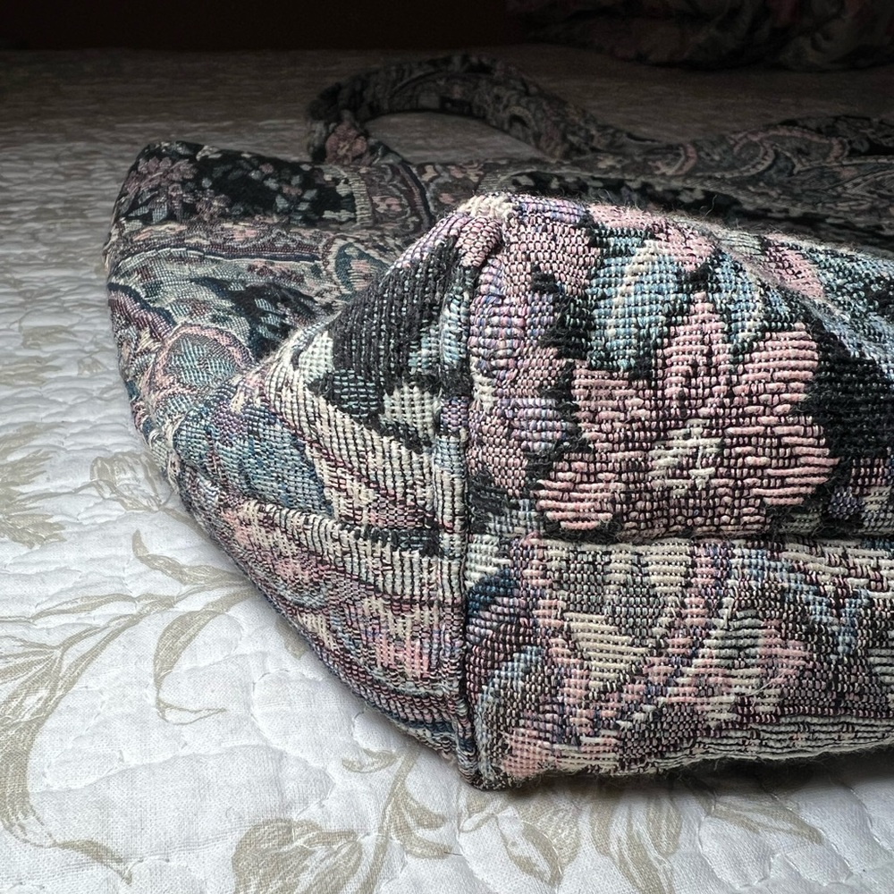 Vintage 90s Floral Tapestry Carpet Tote Bag Handbag Cottagecore Grannycore - Picture 5 of 13